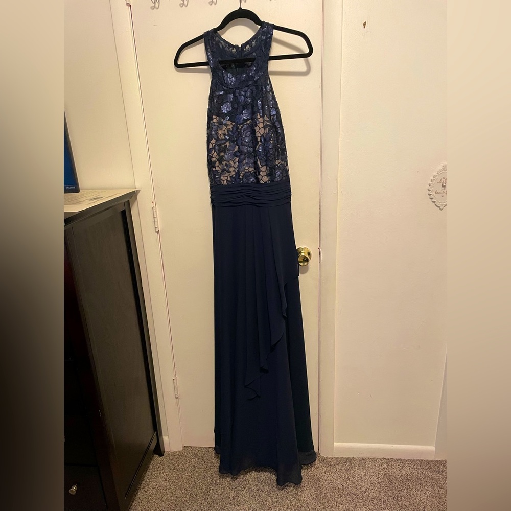 Full length navy blue Calvin Klein gown